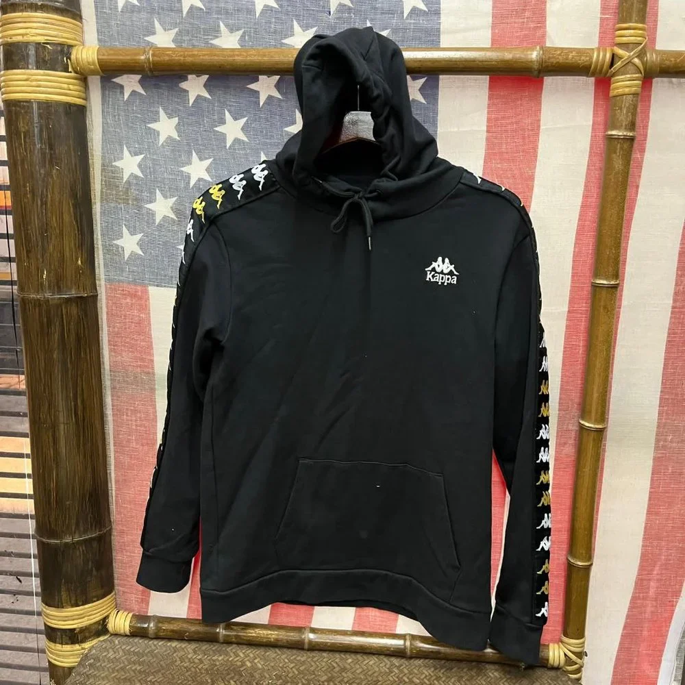 NWOT Kappa Black Pullover Hoodie Alternating Logo Tape Men's Size S - Picture 2 of 6